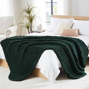 lot 271138 image: LAGRATY Chunky Knit Blanket Throw 50x60 Chenille Chunky Knitted Throw Blankets for Bed Couch - Handmade Thick Cable Knit Blanket - Large Crochet Rope Blankets for Home Decor(Olive Green)