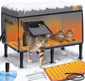 lot 271143 image: 100% Weatherproof Large Heated Cat House for Outside Cat with Cozy Cushion,Indestructible Outdoor Cat House in Winter, Foil Insulated Pet Shelter for Outside Barn Feral Stray Cat