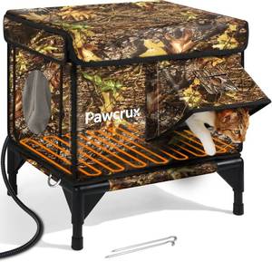 lot 271146 image: Weatherproof Heated Cat House for Outdoor in Winter, Heated Cat Bed Kitty Shelter with Cat Heating Pad, Insulated & Safe Escape Door, Warm House for Outside Stray Cat (Leaf Color, 12x16x16)
