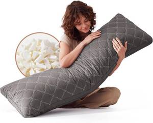 lot 371022 image: Decroom Memory Foam Body Pillow for Adults, Ultra-Soft Full Body Pillow with Diamond Quilted Cover, Support for Side Sleepers - Machine Washable, 20x54 Inch, Dark Gray