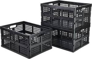 lot 371028 image: 3-Pack Plastic Collapsible Storage Crates-30L,Foldable Plastic Crates for Storage (Black)