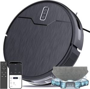 lot 371031 image: Robot Vacuum and Mop Combo, Robot Vacuum Cleaner, 6 Cleaning Modes, Large Capacity Water Tank Dustbin, Self-Charging, WiFiAppAlexa, Ideal for Hard Floor, Carpet, Pet Hair