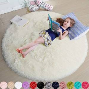 lot 371040 image: Amdrebio Ivory White Round Rug 4Ft for Kids Bedroom Aesthetic, Fluffy Fuzzy Furry Circle Area Rugs for Living Room Decor, Circular Plush Soft Shaggy Cream Carpet for Baby Nursery Dorm Teen Girls Boys