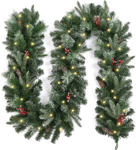 lot 371044 image: 9FT Christmas Garland with Pine Cones, Prelit Christmas Garland Greenery Outdoor Lighted Pine Garland, Mantle Garland Christmas Holiday Decoration Indoor (Berries, 9ft)