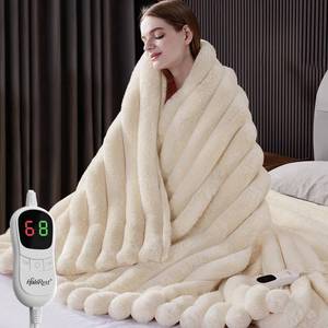 lot 371057 image: Heated Blanket Twin Size, Faux Fur Cozy Heating Blanket with Overheat Protection, 12468 Hours Auto-Off 10 Heat Level, Machine Washable (62x84 Inches, Cream White)