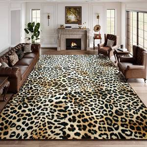 lot 371062 image: DweIke Leopard Print Rug for Living Room, Machine Washable 6x9 Cheetah Area Rugs for Bedroom, Non-Slip Low Pile Animal Hide Carpet with Rubber Backing for Dining Room Kitchen Home Decor,White Brown