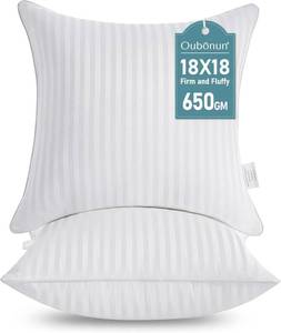 lot 471150 image: Oubonun 18 x 18 Throw Pillow Inserts, Firm and Fluffy Decorative Square Pillows for Couch Bed Sofa with Soft Cotton Cover White Cushion with Down Alternative Pack of 2