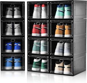 lot 471152 image: 12 Pack Shoe Boxes Stackable,Upgraded Sturdy Shoe Storage Boxes with Clear Magnetic Door,Multifunctional Sneaker Storage, Shoe Box Organizer Fit up to US Size 12 Gray(13.8 x 9.84 x 7.1 )