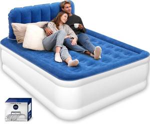 lot 471153 image: Queen Air Mattress with Headboard, Built-in Pump, 19 Raised Comfort Design, 800 lbs Max, 48-Hour Leak-Tested PVC, 3.5 Min Fast Inflation & Headboard, Durable Air Bed for Home, Guests Bed, Travel