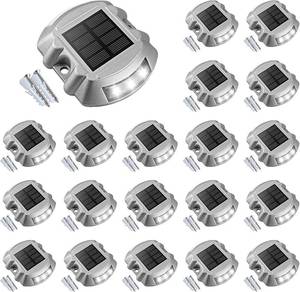 lot 471154 image: Retails for $180 VOLISUN Solar Deck Lights Driveway Dock Lights, 20-Pack Led IP68 Waterproof Outdoor Warning Step Lights for Driveway Sidewalk Garden Pathway Yard(White, Auto OnOff