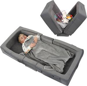 lot 471159 image: Retails for $248 ENITYA Toddler Travel Bed Portable Foldable Soft Foam Floor Bed for Kids 1 4yr, No Assembly, Washable Cover, Built-in Safety Rails, Compact for Travel & Home Use, Grey