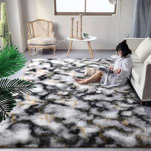 lot 471163 image: DweIke Fluffy Black White Gold Rugs for Bedroom Living Room, 6x9 Large Soft Plush Shaggy Tie-Dyed Girls Boys Kids Rug, Upgraded Non-Slip and Machine Washable Carpet for Dorm Nursery Classroom Decor