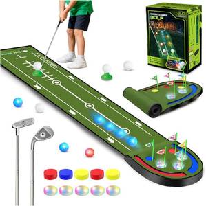 lot 471168 image: Upgraded Golf Putting Mat for Kids, 7.8 Ft Putting Green with LED Light up Holes, Glowing Balls, 2 Clubs, Toy Golf Game Set, Golfing Mats Indoor Outdoor, Sport Golf Gift for Kids Teens Family