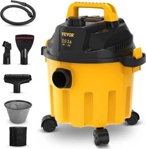 lot 471173 image: VEVOR 2.6 Gallon 2.5 Peak HP Wet and Dry Shop Vac Portable Shop Vacuum and Blower 3-in-1 with Filter, Hose and Attachments for Home and Car Cleaning BlackYellow