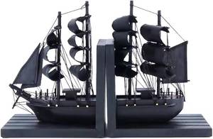 lot 471181 image: Wooden Ship bookends The Black Pearl Pirate 10 Prebuilt Caribbean Coastal Sailboat Decor Nautical Gift for Enthusiasts