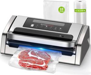 lot 471189 image: Bonsenkitchen Vacuum Sealer Machine, Powerful Low-Noise Food Vacuum Sealer, Globefish Technology for High-Speed Continuous Working (Full Silver)