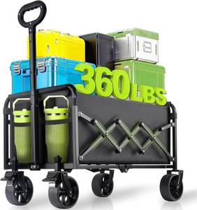 lot 471191 image: Collapsible Folding Wagon Cart with Wheel - 360LBS Heavy Duty Foldable Wagon Carts with All Terrain Wheels & breakes, Portable Lightweight Wagon Cart for SportsGroceriesCampingFishingGardening