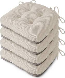 lot 471196 image: Indoor Kitchen Chair Cushions Set of 4 18X16.5X3 Soft Anti Slip Dining Chair Pads Tufted Kitchen Seat Cushion with Ties, Beige