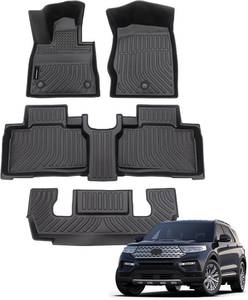 lot 471198 image: Auxko All Weather Floor Mats Fit for Ford Explorer 2020-2024 2025 6 Seat TPE Rubber Liners Set Explorer Accessories All Season Guard Odorless Anti-Slip 3 Row Floor Mats