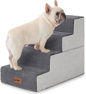 lot 471199 image: Dog Stairs for Small Dogs - Pet Stairs 2 in 1 with Zippers Suitable for Couch and Bed, 35D Foam Dog Steps with Non Slip Bottom Grey 4 Steps, Grey