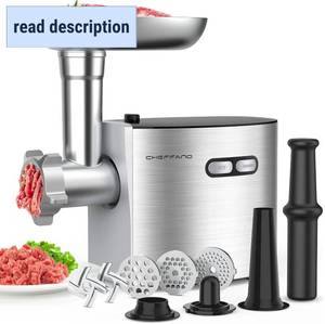 lot 171062 image: CHEFFANO Meat Grinder, 2600W Max Stainless Steel Meat Grinder Electric, ETL Approved Heavy Duty Meat Mincer Machine with 2 Blades, 3 Plates, Sausage Stuffer Tube & Kubbe Kit for Home Kitchen Use
