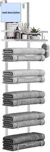 lot 271094 image: Hanging Towel Racks for Bathroom No Drill - Over The Door 4-Tier Bath Towel Storage Organizer for Small Bathrooms-Back Door Large Tiered Towel Holder Hanger for Rolled Towels RV Camper Silver