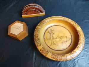 lot 20 image: Hand Carved Wooden Plate and Fan Letter Holder Set from Chile and More
