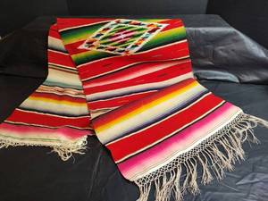 lot 26 image: Mexican Serape Blanket with Fringe, 58x17