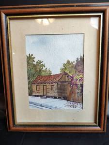 lot 29 image: Jorge Disdier Original Watercolor - Costa Rican House Scene 1991, 9.5x11.5