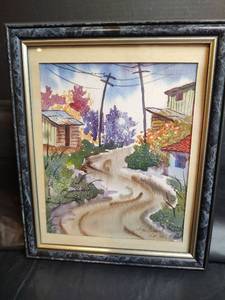 lot 30 image: Original Watercolor Country Road Scene by Jorge Duarte, Costa Rica,  9.5x11.5