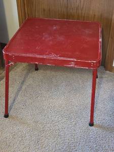 lot 65 image: Red Metal Folding Table (childs)