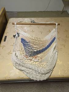 lot 78 image: Handwoven Macrame Chair Hammock with Blue Accent from Costa Rica