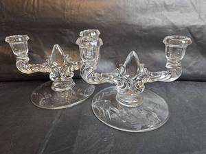 lot 287 image: Elegant Pressed Glass Double-Light Crystal Candelabra