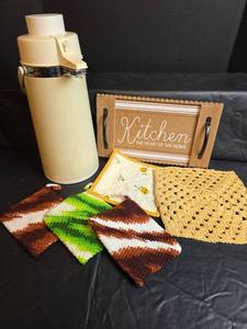lot 327 image: 1970s Coffee Dispenser, Pot Holders and Deco Sign