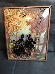 lot 359 image: Vintage Autumn Scene Silhouette Wall Art, 4 x 5 with Copper Toned Metal Frame