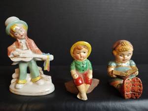 lot 360 image: Vintage 1940s Ceramic Figurine Set, Handpainted with Detailed Clothing and Expressions