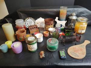 lot 365 image: Assorted Lot - Candles, Votives, Letter Holder and More