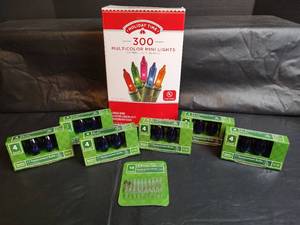 lot 456 image: NIB Holiday Time 300 Multicolor Mini Lights with Blue Extra Bulbs C7 Set