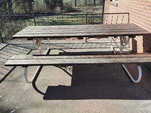 lot 459 image: Outdoor Wood and Metal Picnic Table, 96 inches