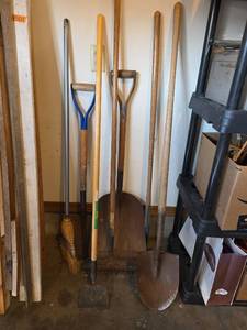 lot 1502 image: Shovels, Rakes, and Brooms