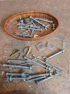 lot 1573 image: Mixed Hardware Lot with Woven Basket