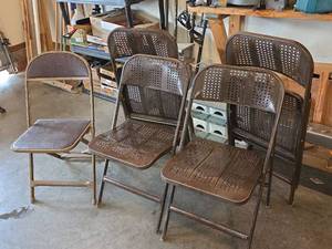 lot 1586 image: Metal Folding Chairs with Cane Pattern