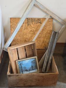 lot 1595 image: Wooden Storage Box, Wooden Window Frame, Crate, and More