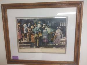 lot 34 image: Southern Outdoor Market Scene Framed Artwork, St Croix, 22.5 x 18.5