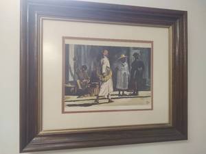 lot 35 image: Southern Street Scene Print by MJ, St Croix, 24.5x 20.5