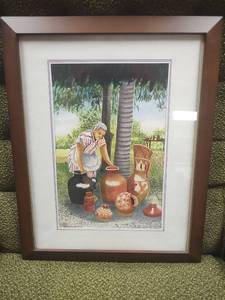 lot 37 image: Original Caribbean Clay Pottery Scene Watercolor, Costa Rica, 16 x 20