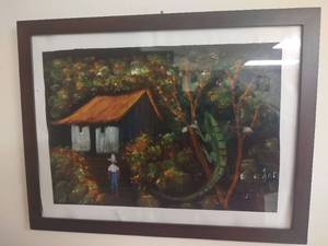 lot 39 image: Original Framed Forest Scene Oil Painting by Jorge Duarte, Costa Rica, 18 wide x 14 tall