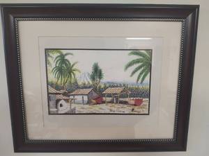 Original Tropical Village Scene - Original Reddy Milian Watercolor 2005, Costs Rica, 16 x 13