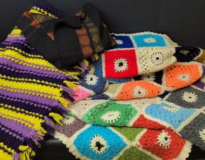 lot 1002 image: Handmade Granny Square Afghan Blanket and more