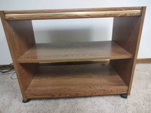 lot 1036 image: Wood TV Stand with Storage Shelves